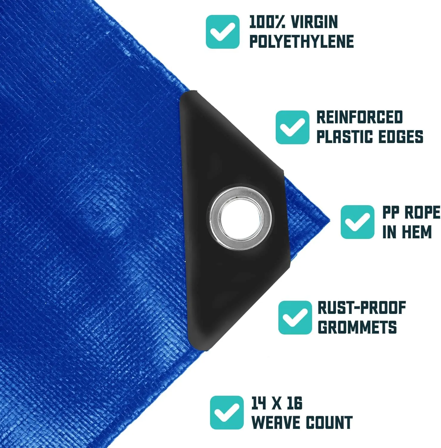 Core Tarps Extra Heavy Duty 16 Mil Tarp Cover, Waterproof, UV Resistant, Rip and Tear Proof, Poly Tarpaulin with Reinforced Edges for Roof, Camping, Patio, Pool, Boat (Blue 12′ X 12′)