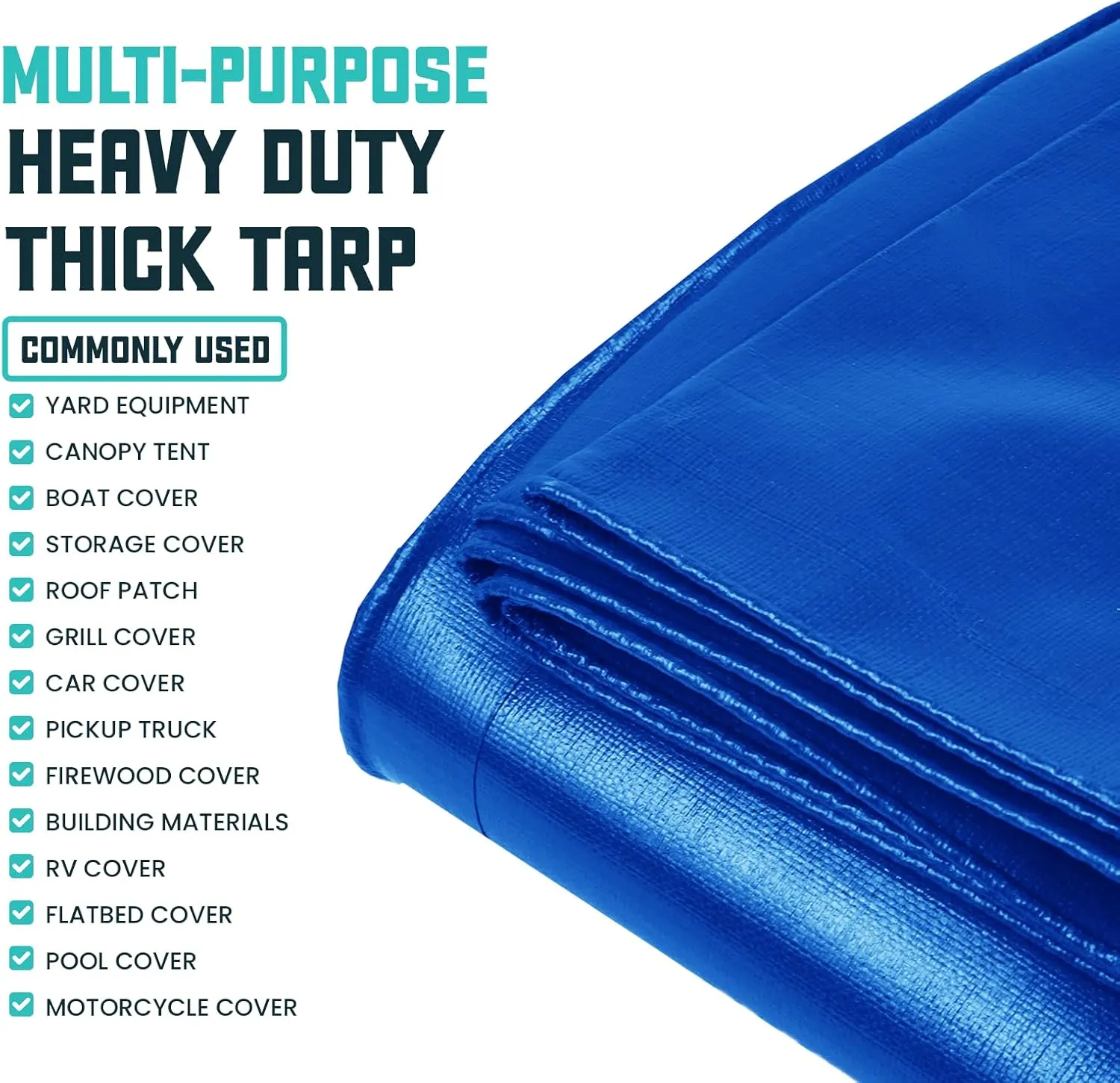 Core Tarps Extra Heavy Duty 16 Mil Tarp Cover, Waterproof, UV Resistant, Rip and Tear Proof, Poly Tarpaulin with Reinforced Edges for Roof, Camping, Patio, Pool, Boat (Blue 12′ X 12′)