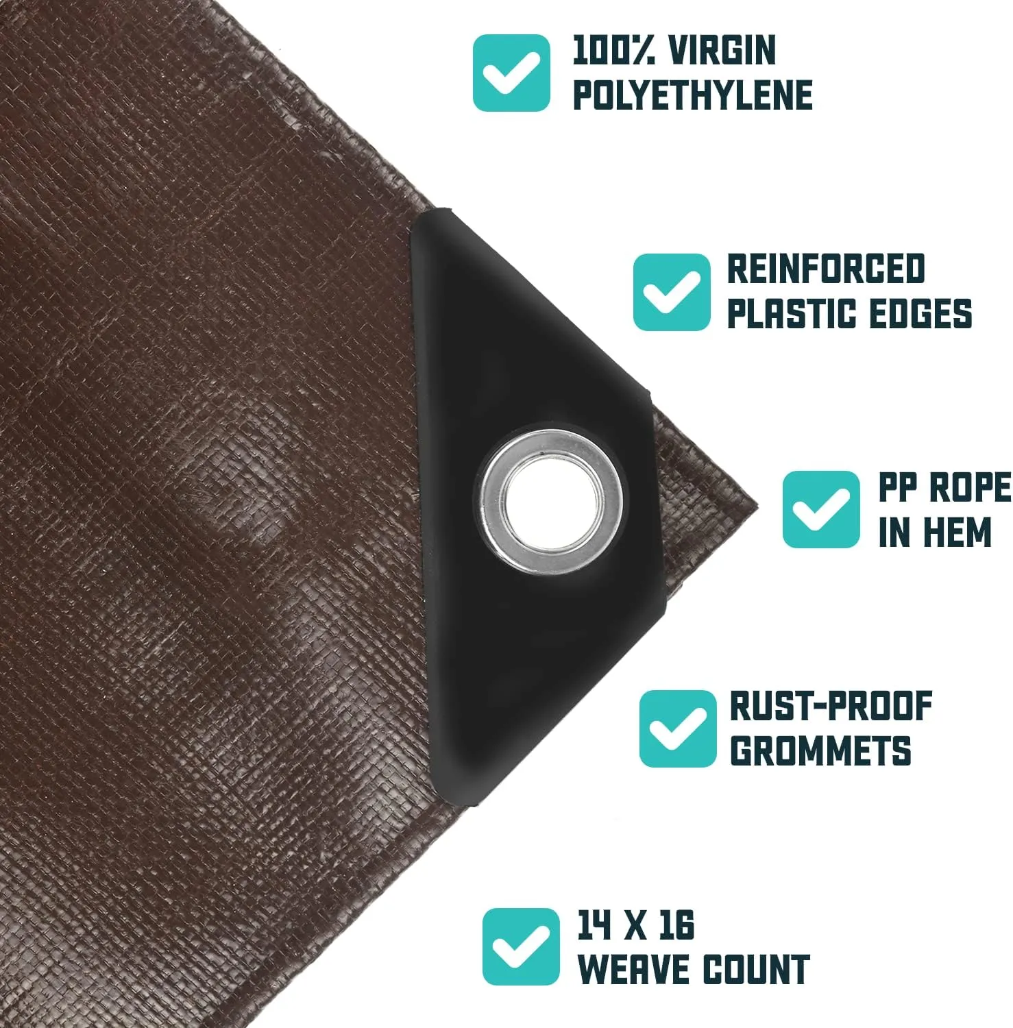 Core Tarps Extra Heavy Duty 16 Mil Tarp Cover, Waterproof, UV Resistant, Rip and Tear Proof, Poly Tarpaulin with Reinforced Edges for Roof, Camping, Patio, Pool, Boat (Brown/Black 10′ X 20′)