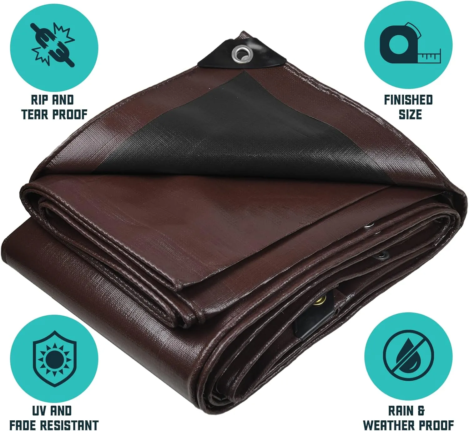 Core Tarps Extra Heavy Duty 16 Mil Tarp Cover, Waterproof, UV Resistant, Rip and Tear Proof, Poly Tarpaulin with Reinforced Edges for Roof, Camping, Patio, Pool, Boat (Brown/Black 10′ X 20′)