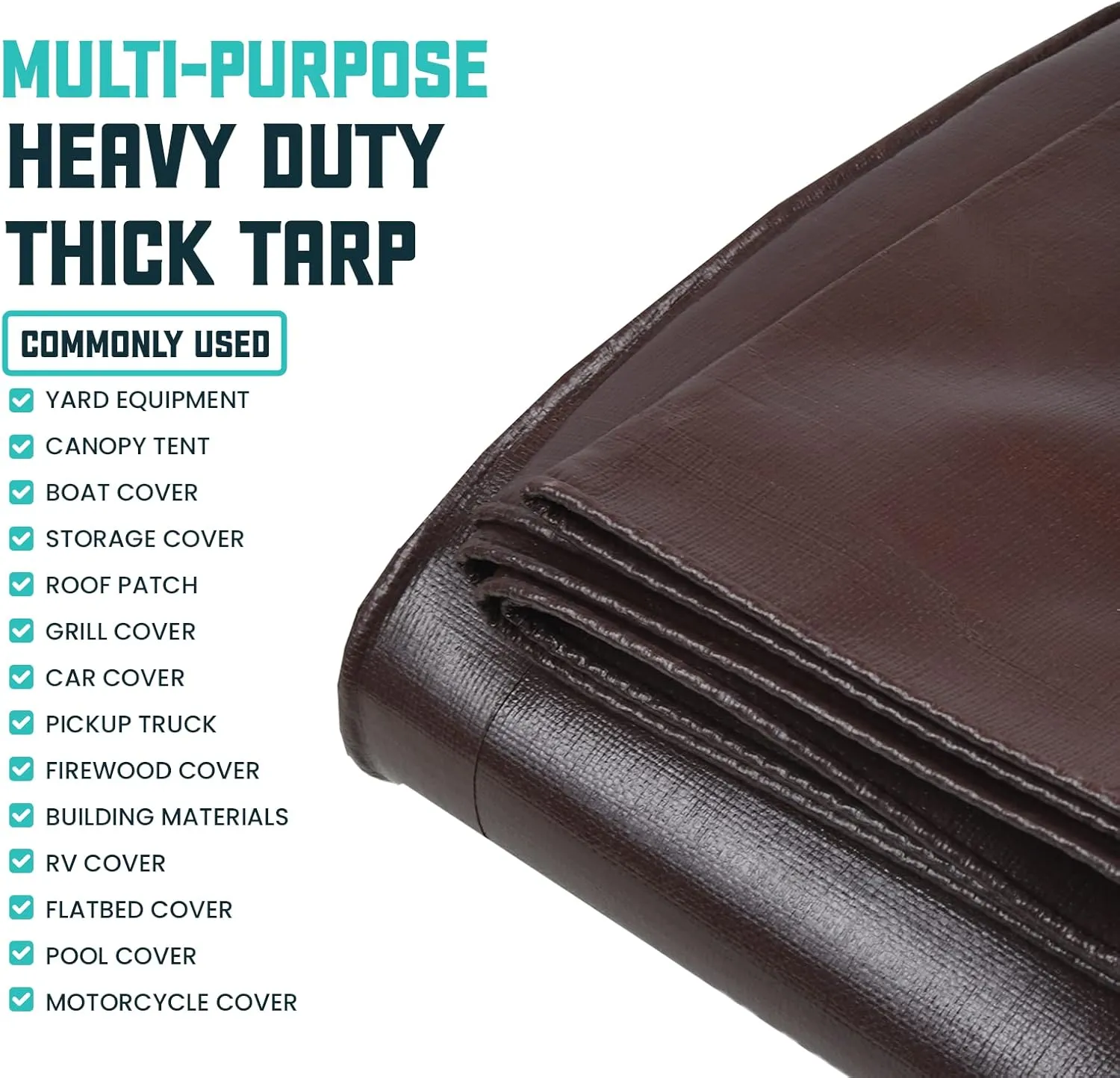 Core Tarps Extra Heavy Duty 16 Mil Tarp Cover, Waterproof, UV Resistant, Rip and Tear Proof, Poly Tarpaulin with Reinforced Edges for Roof, Camping, Patio, Pool, Boat (Brown/Black 10′ X 20′)