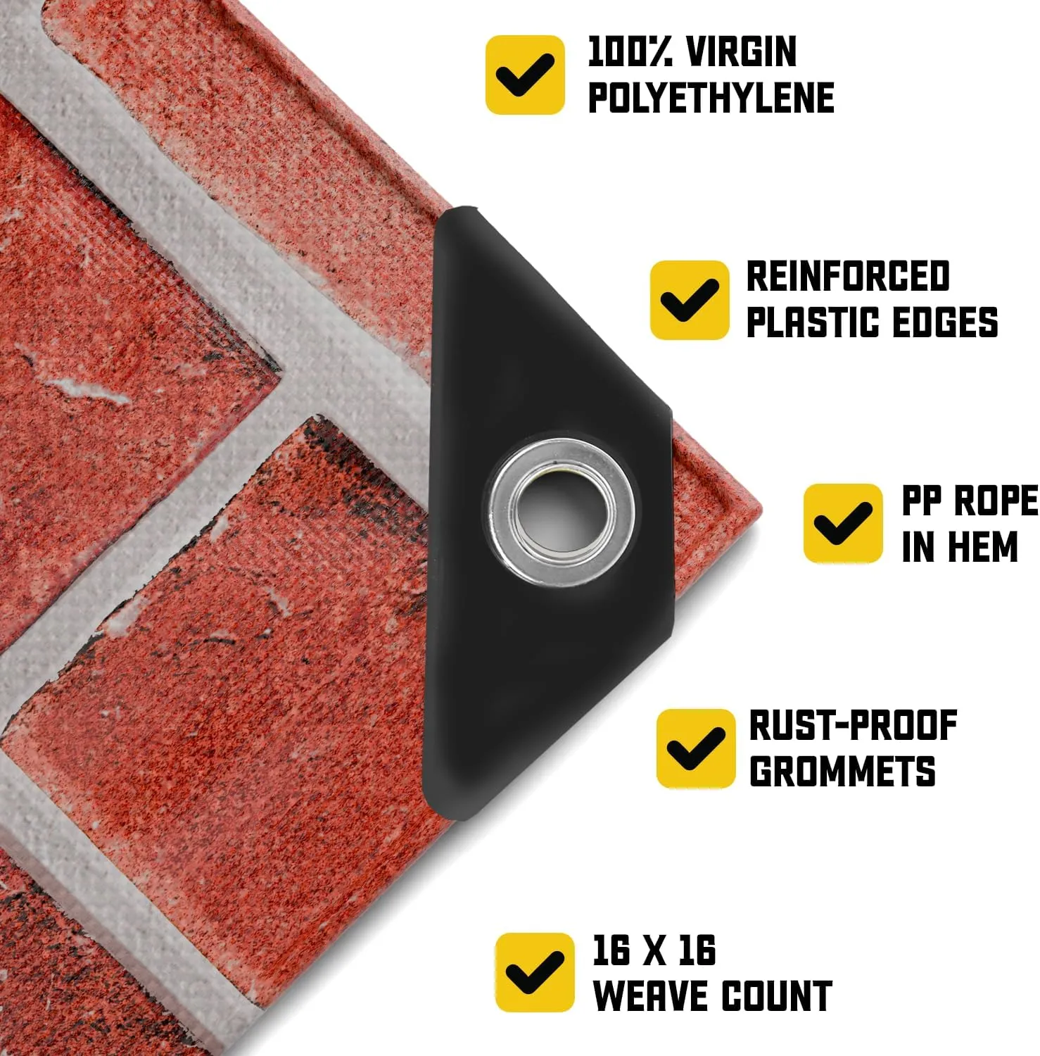 Core Tarps Extreme Heavy Duty 20 Mil Tarp Cover, Waterproof, UV Resistant, Rip and Tear Proof, Poly Tarpaulin with Reinforced Edges for Roof, Camping, Patio, Pool, Boat (Bricks/Black 10′ X 10′)