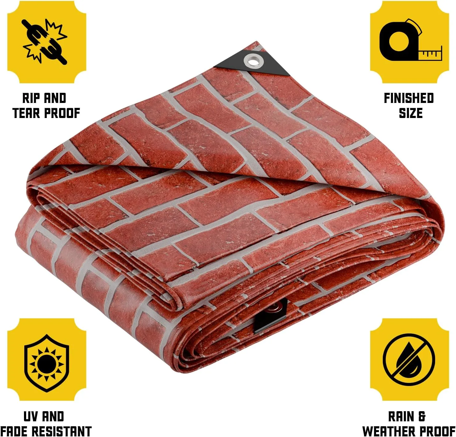 Core Tarps Extreme Heavy Duty 20 Mil Tarp Cover, Waterproof, UV Resistant, Rip and Tear Proof, Poly Tarpaulin with Reinforced Edges for Roof, Camping, Patio, Pool, Boat (Bricks/Black 10′ X 10′)