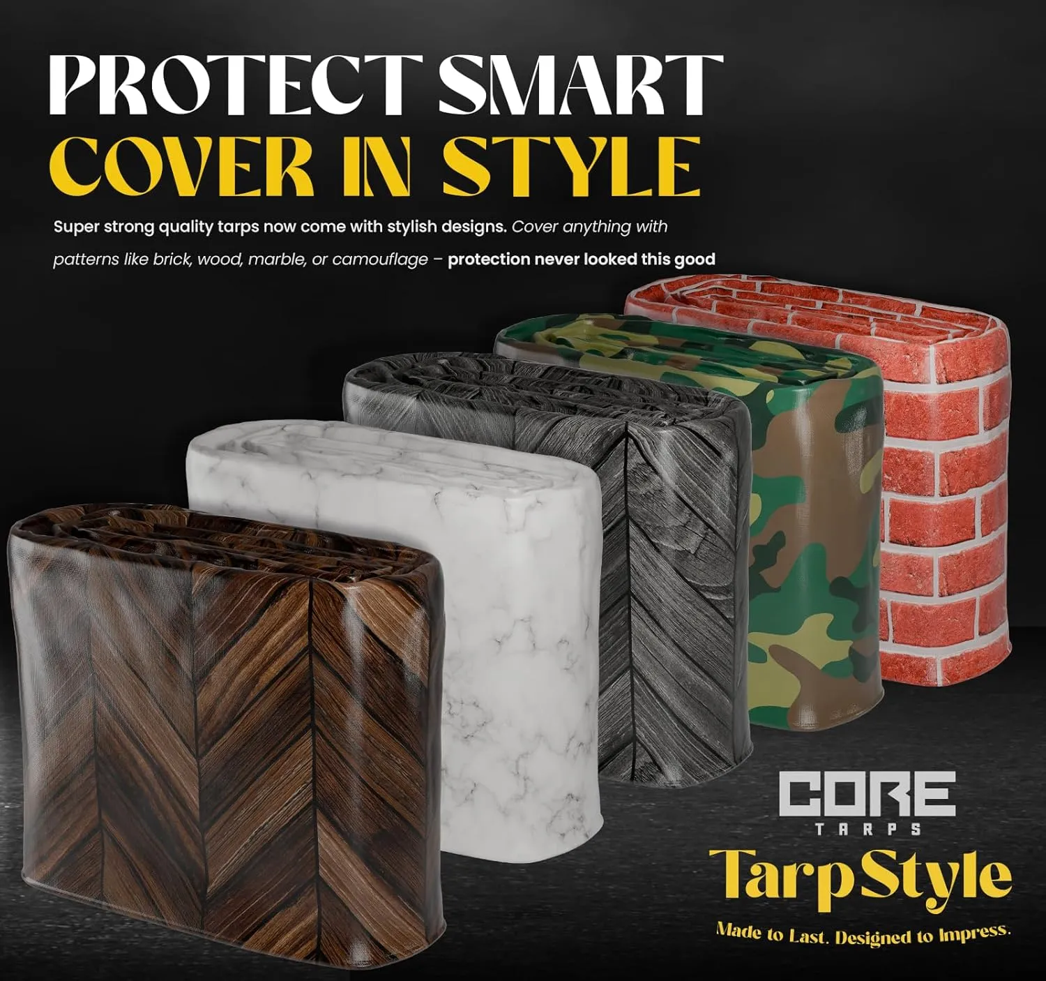 Core Tarps Extreme Heavy Duty 20 Mil Tarp Cover, Waterproof, UV Resistant, Rip and Tear Proof, Poly Tarpaulin with Reinforced Edges for Roof, Camping, Patio, Pool, Boat (Bricks/Black 10′ X 10′)