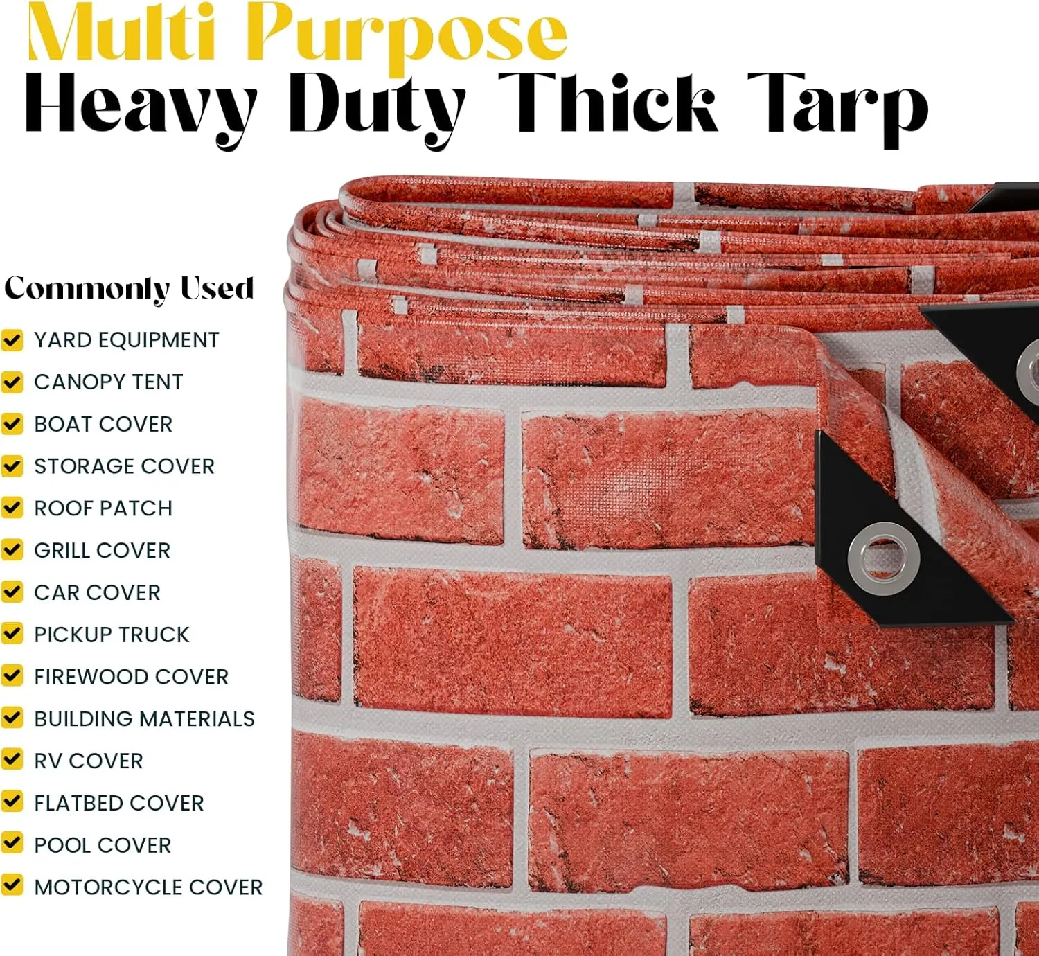 Core Tarps Extreme Heavy Duty 20 Mil Tarp Cover, Waterproof, UV Resistant, Rip and Tear Proof, Poly Tarpaulin with Reinforced Edges for Roof, Camping, Patio, Pool, Boat (Bricks/Black 10′ X 10′)
