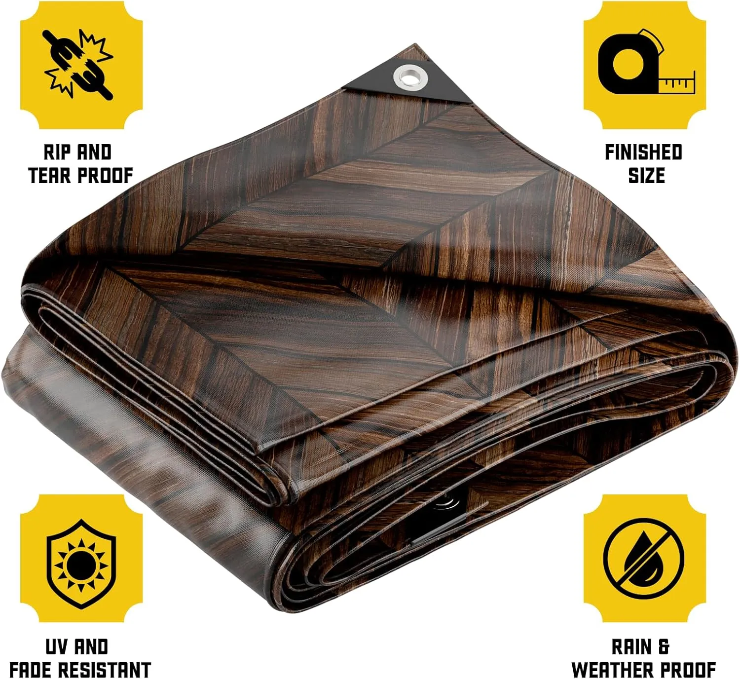Core Tarps Extreme Heavy Duty 20 Mil Tarp Cover, Waterproof, UV Resistant, Rip and Tear Proof, Poly Tarpaulin with Reinforced Edges for Roof, Camping, Patio, Pool, Boat (Brown Wood/Black 20′ X 20′)