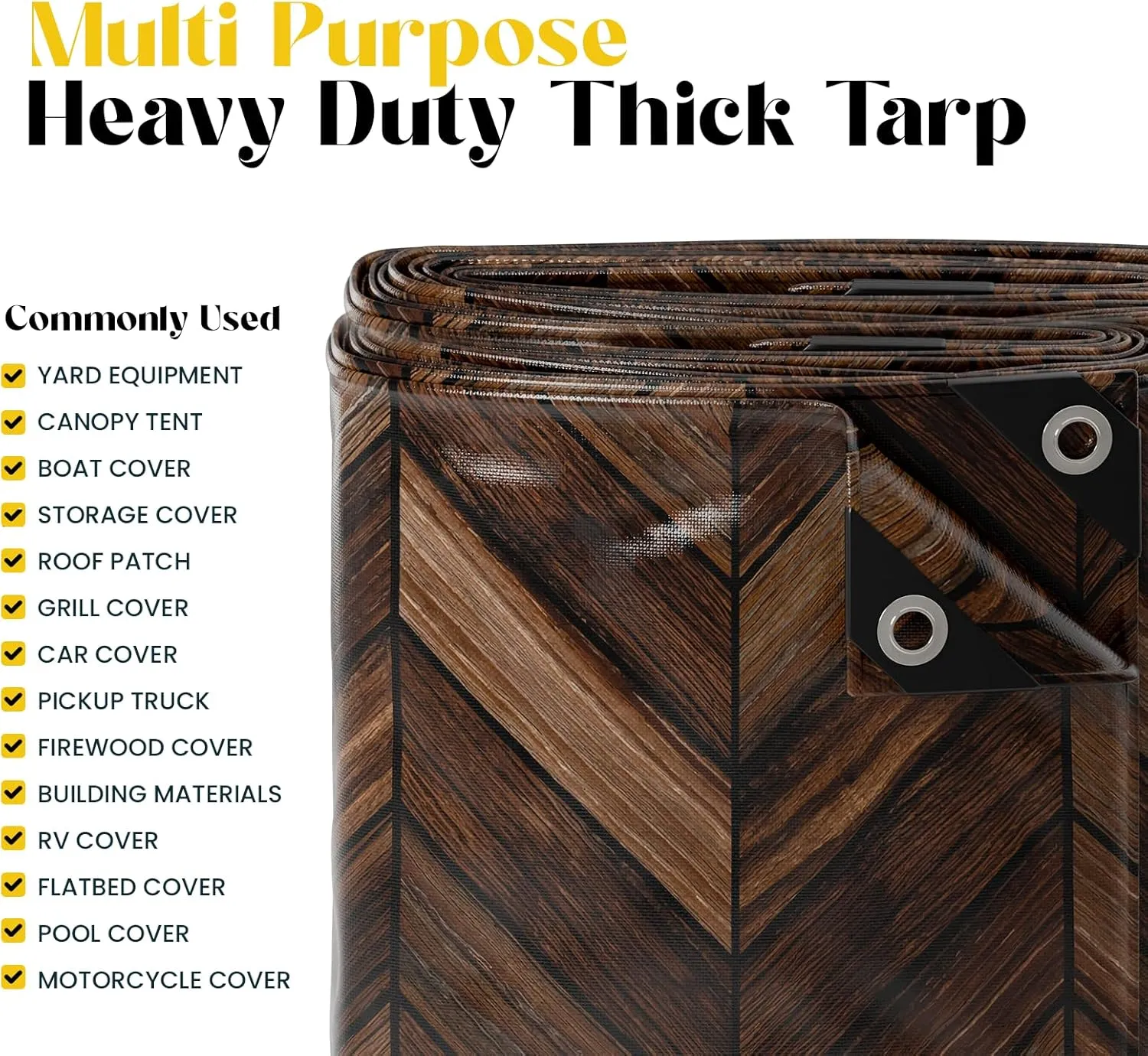Core Tarps Extreme Heavy Duty 20 Mil Tarp Cover, Waterproof, UV Resistant, Rip and Tear Proof, Poly Tarpaulin with Reinforced Edges for Roof, Camping, Patio, Pool, Boat (Brown Wood/Black 20′ X 20′)