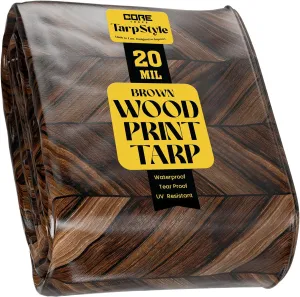Core Tarps Extreme Heavy Duty 20 Mil Tarp Cover, Waterproof, UV Resistant, Rip and Tear Proof, Poly Tarpaulin with Reinforced Edges for Roof, Camping, Patio, Pool, Boat (Brown Wood/Black 20′ X 20′)