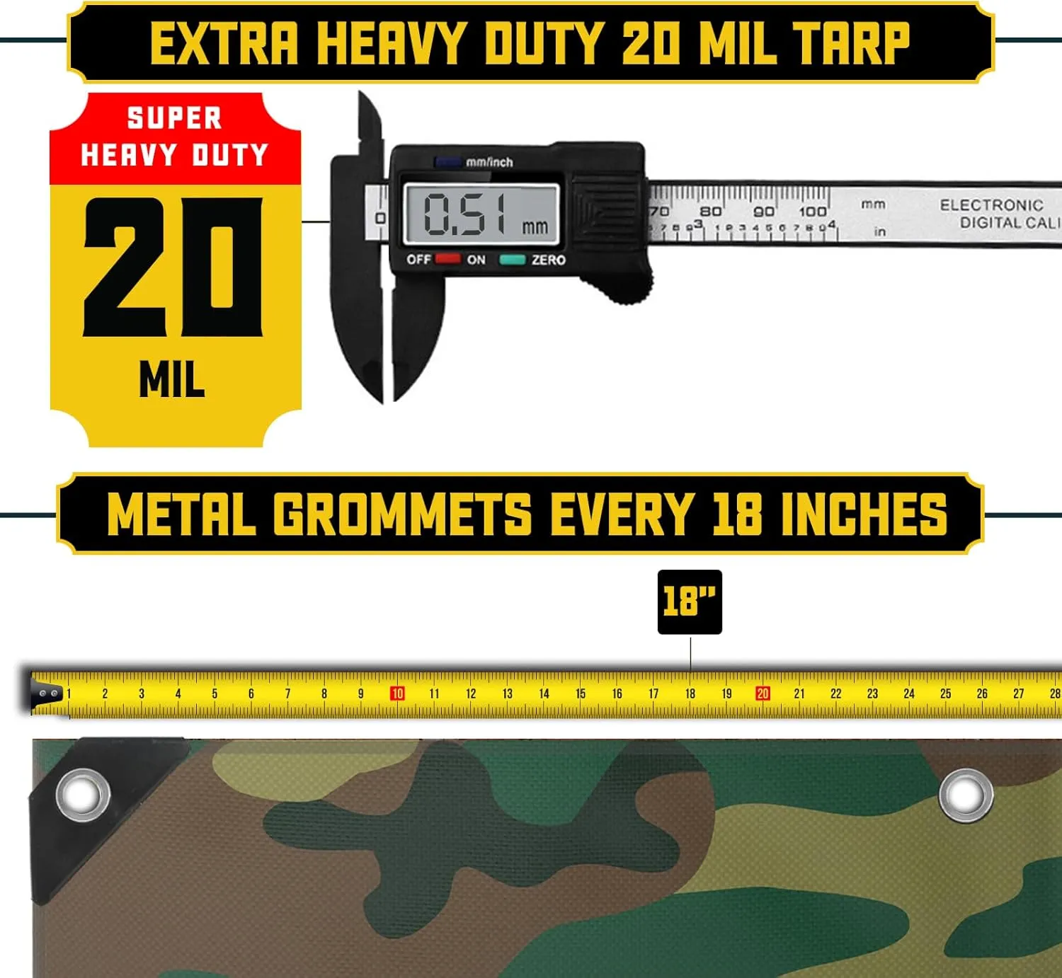 Core Tarps Extreme Heavy Duty 20 Mil Tarp Cover, Waterproof, UV Resistant, Rip and Tear Proof, Poly Tarpaulin with Reinforced Edges for Roof, Camping, Patio, Pool, Boat (Camouflage/Green 50′ X 70′)