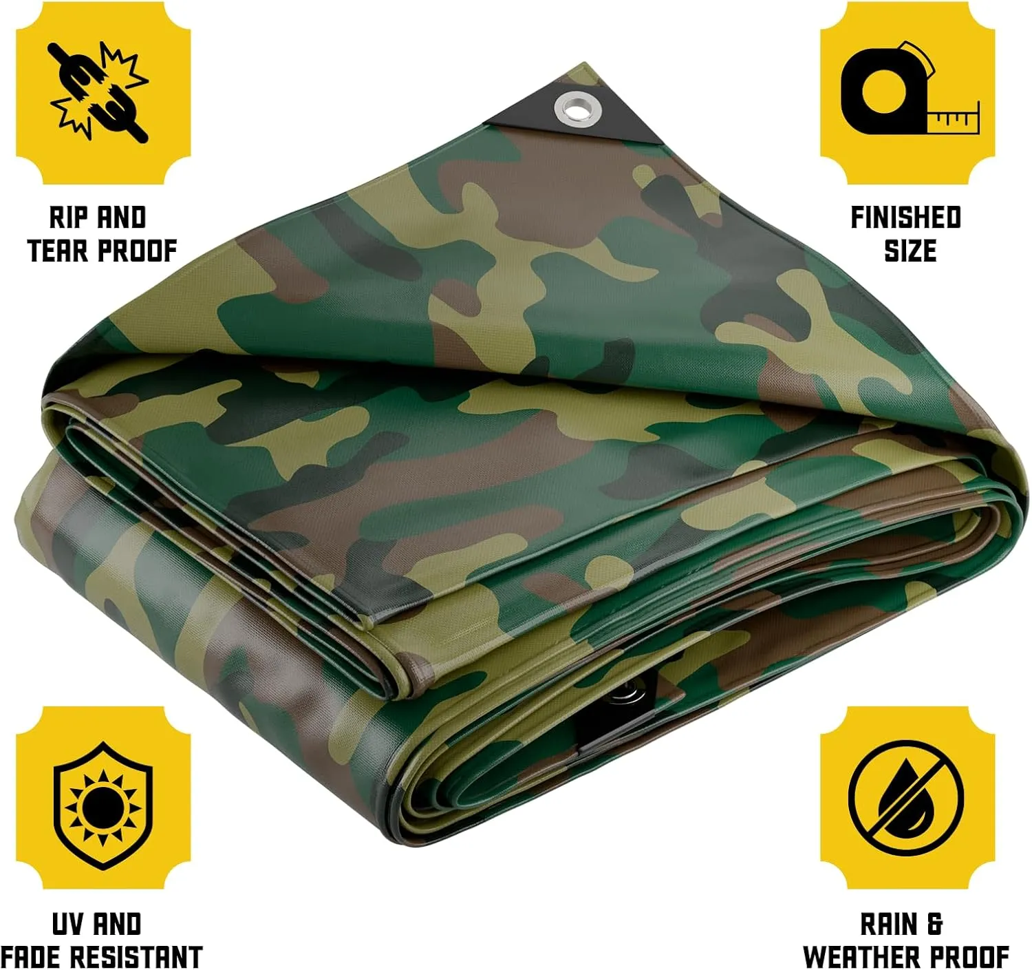 Core Tarps Extreme Heavy Duty 20 Mil Tarp Cover, Waterproof, UV Resistant, Rip and Tear Proof, Poly Tarpaulin with Reinforced Edges for Roof, Camping, Patio, Pool, Boat (Camouflage/Green 50′ X 70′)