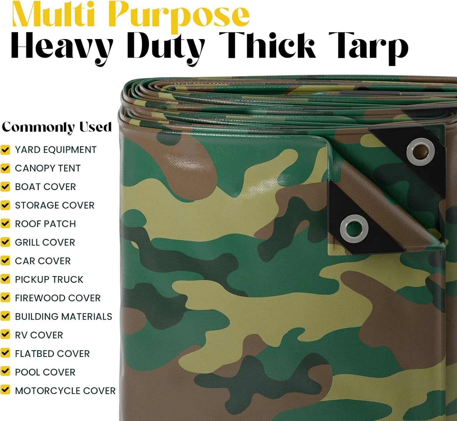 Core Tarps Extreme Heavy Duty 20 Mil Tarp Cover, Waterproof, UV Resistant, Rip and Tear Proof, Poly Tarpaulin with Reinforced Edges for Roof, Camping, Patio, Pool, Boat (Camouflage/Green 50′ X 70′)