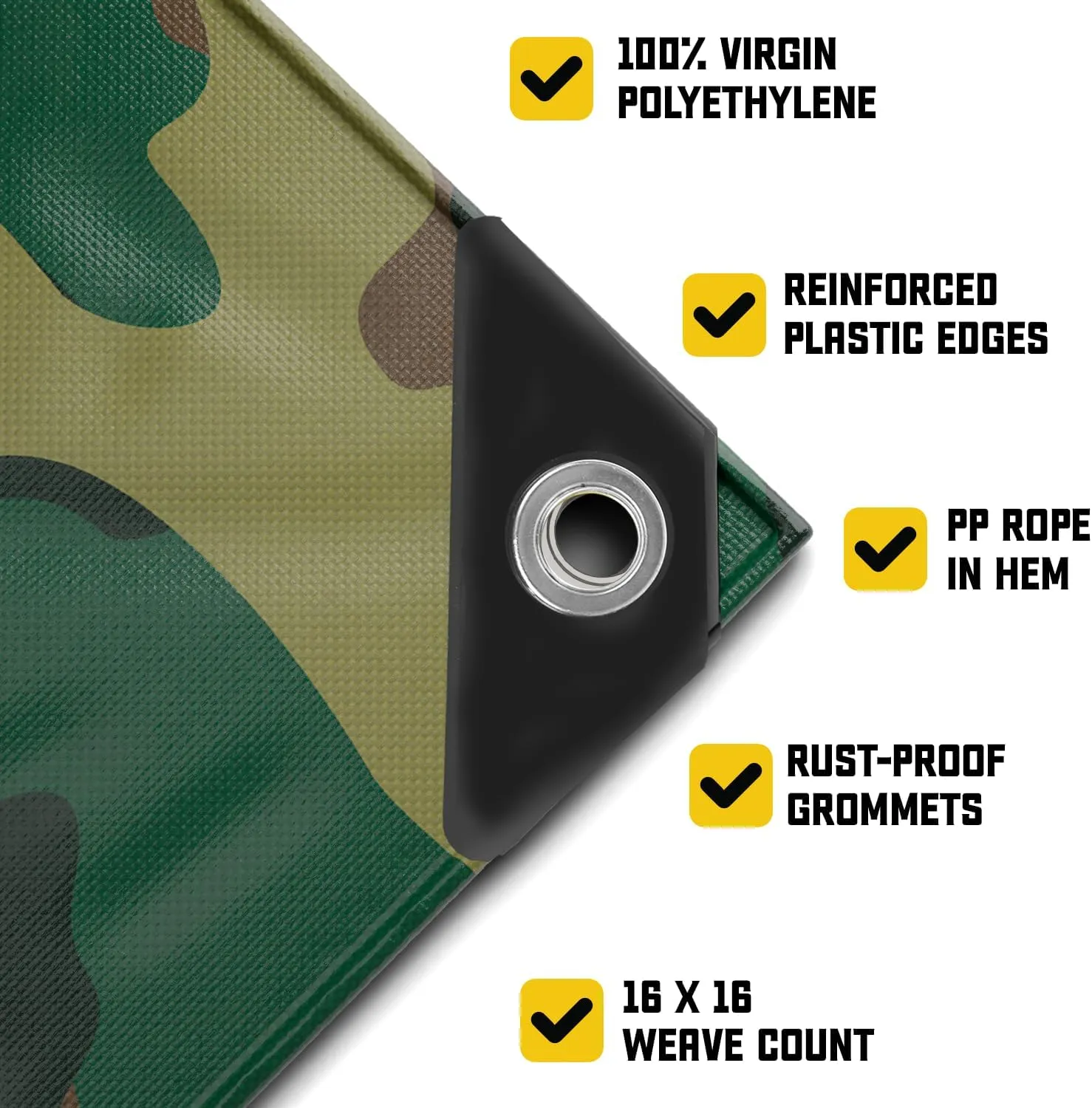 Core Tarps Extreme Heavy Duty 20 Mil Tarp Cover, Waterproof, UV Resistant, Rip and Tear Proof, Poly Tarpaulin with Reinforced Edges for Roof, Camping, Patio, Pool, Boat (Camouflage/Green 50′ X 70′)