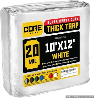 Core Tarps Extreme Heavy Duty 20 Mil Tarp Cover, Waterproof, UV Resistant, Rip and Tear Proof, Poly Tarpaulin with Reinforced Edges for Roof, Camping, Patio, Pool, Boat (White 10′ X 12′)