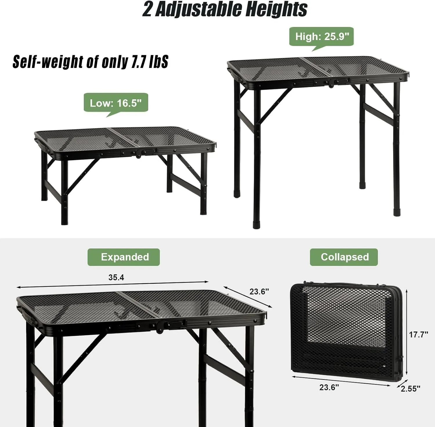 COSYAWN 3x2 FT Portable Medium Folding Grill Table with Mesh Desktop, Aluminum Lightweight Height Adjustable Outdoor Picnic Table for Camping BBQ Garden Party