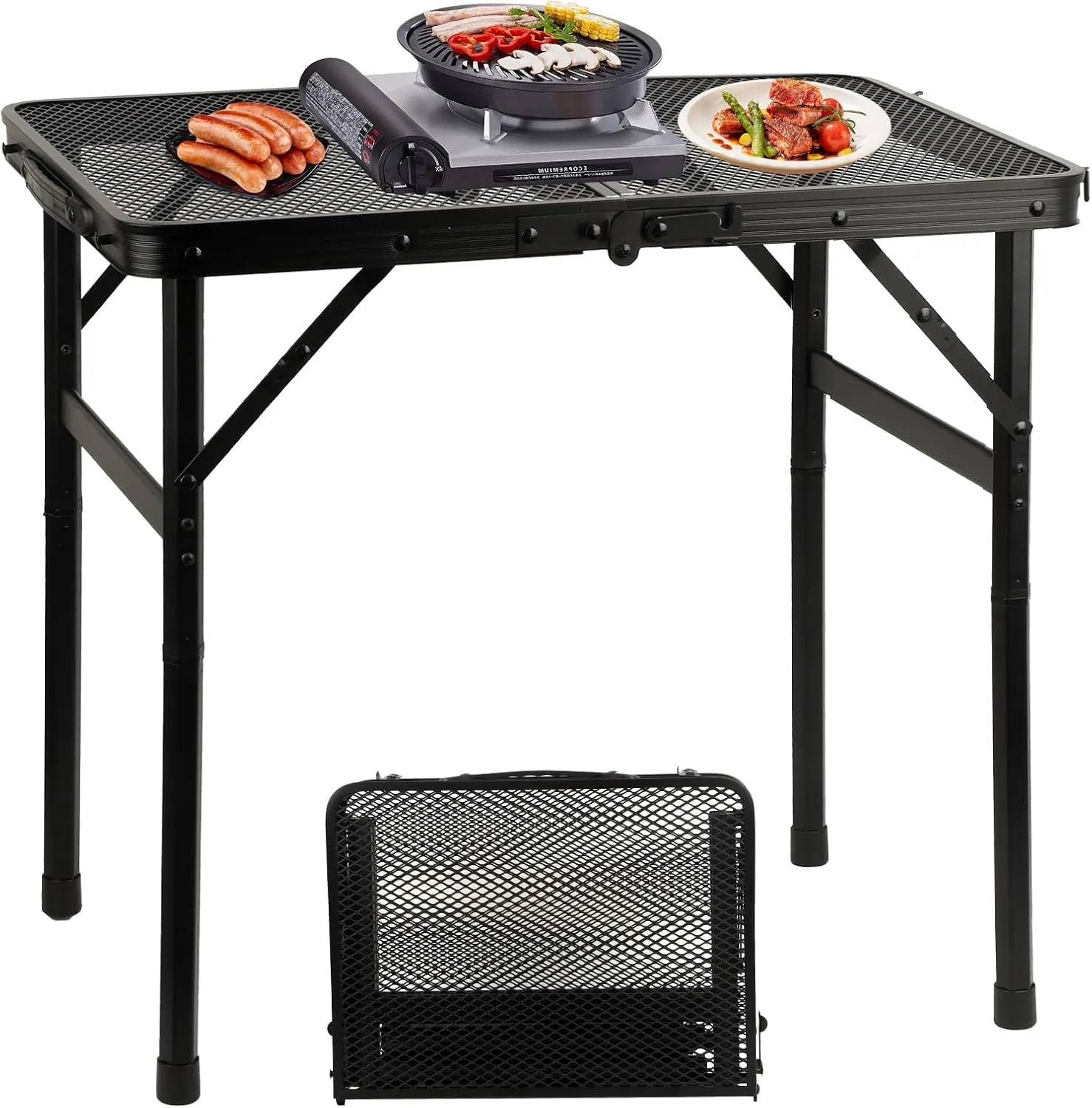 COSYAWN 3x2 FT Portable Medium Folding Grill Table with Mesh Desktop, Aluminum Lightweight Height Adjustable Outdoor Picnic Table for Camping BBQ Garden Party