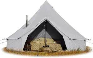 Cotton Canvas Bell Tent, Waterproof Large Tents with Sturdy Center & Door Pole and Space for 4/6/8 Person All 4 Season Camping Yurt Tent