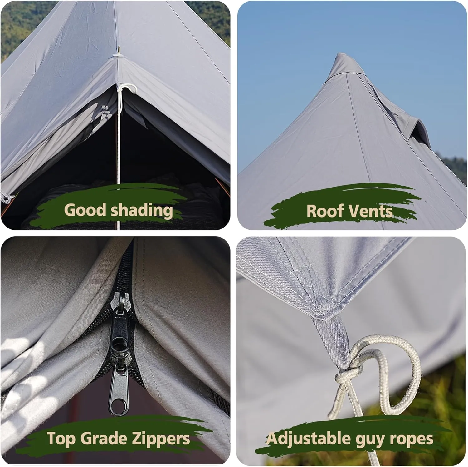 Cotton Canvas Bell Tent, Waterproof Large Tents with Sturdy Center & Door Pole and Space for 4/6/8 Person All 4 Season Camping Yurt Tent