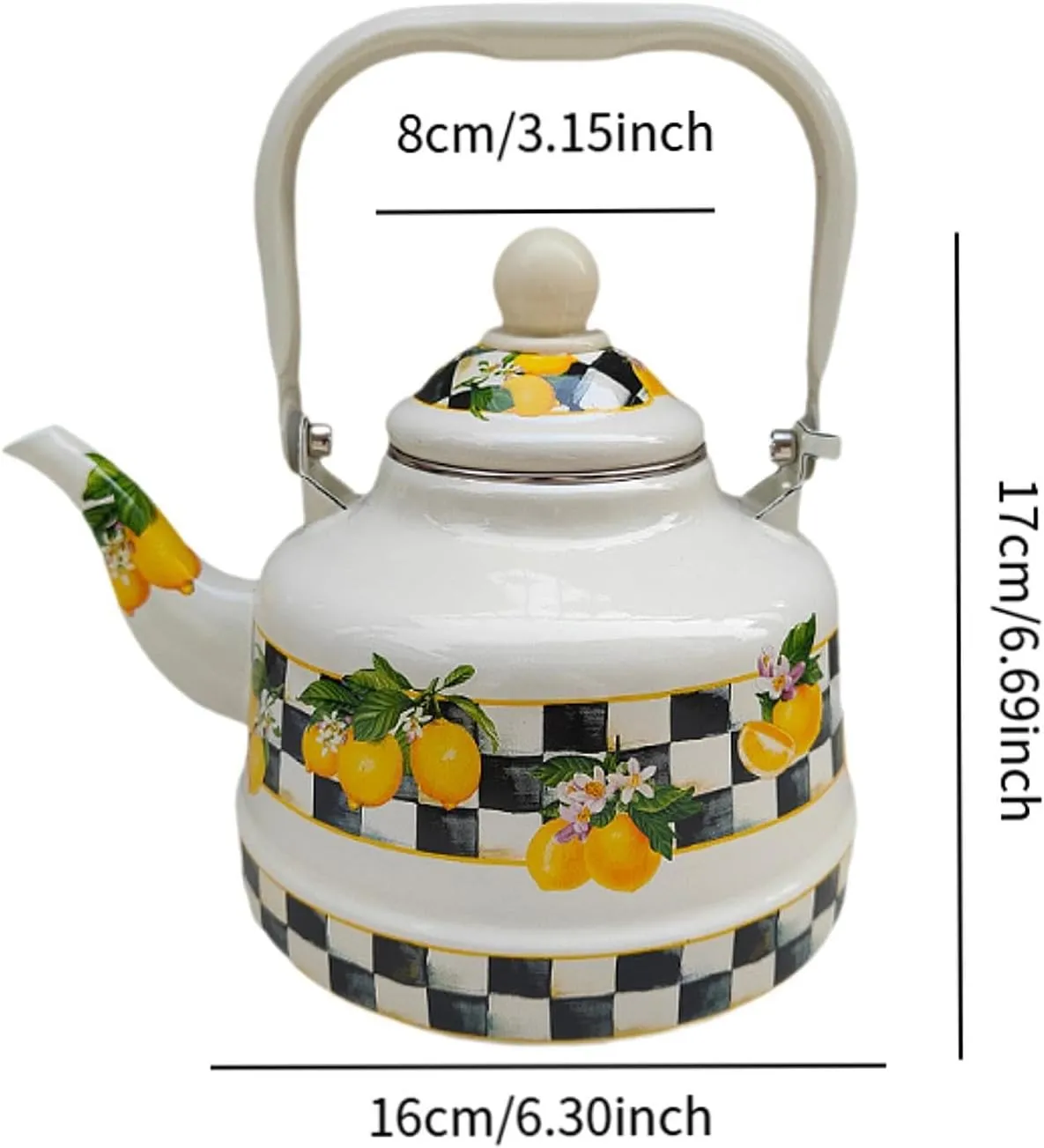 Creative Enamel Tea Kettle, Water Pitcher Heat Resistant Multiuse Lemon Enamel Pot, 1.7L