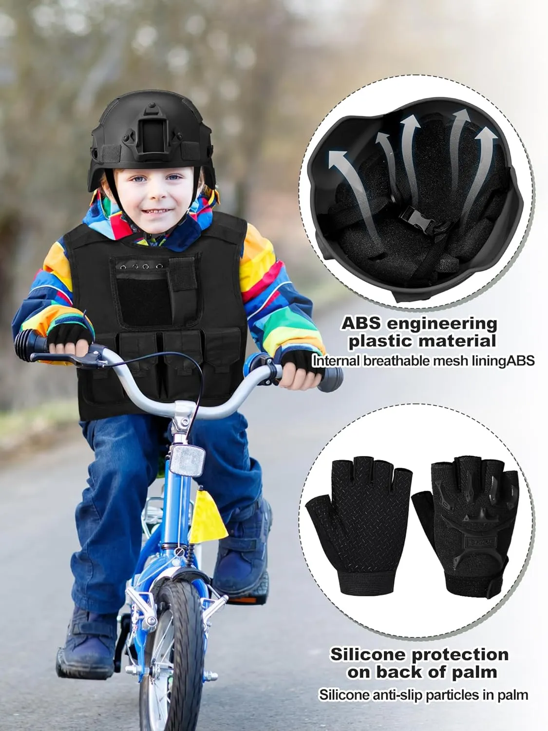 Cuffbow 4 Packs Men Tactical Vest Helmet Gloves Mask Set Paintball Vest Paintball Airsoft Fast Helmet Mask Gloves