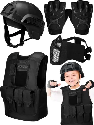 Cuffbow 4 Packs Men Tactical Vest Helmet Gloves Mask Set Paintball Vest Paintball Airsoft Fast Helmet Mask Gloves
