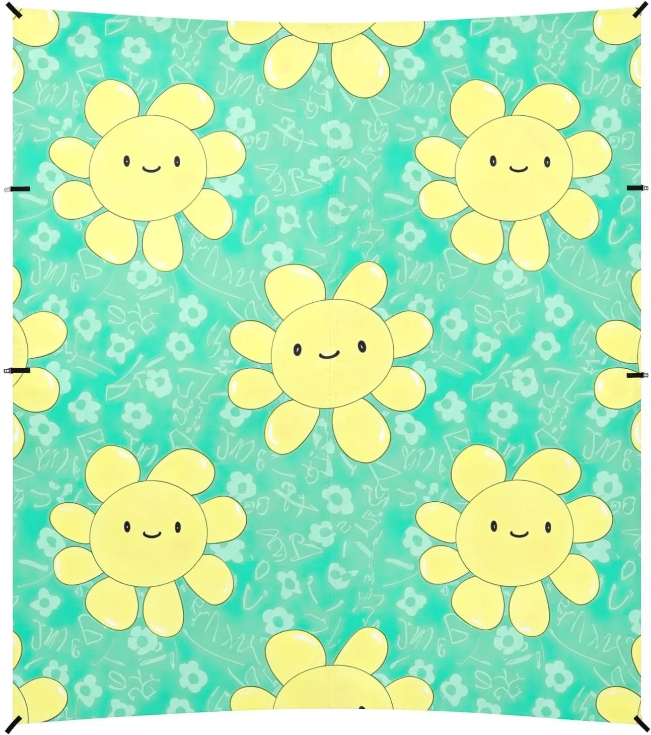 Cute Yellow Daisies Turquoise Canopy Tent Beach Outdoor Patio Shade Cute Outside Camping Sun Shelter Yard Windproof with Anchor Poles Easy up 9.2 × 10.5 FT