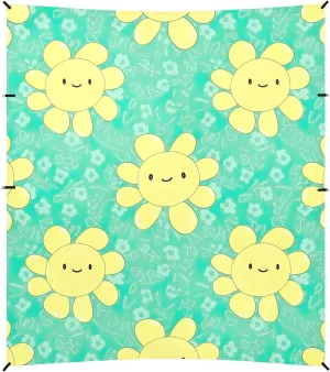 Cute Yellow Daisies Turquoise Canopy Tent Beach Outdoor Patio Shade Cute Outside Camping Sun Shelter Yard Windproof with Anchor Poles Easy up 9.2 × 10.5 FT