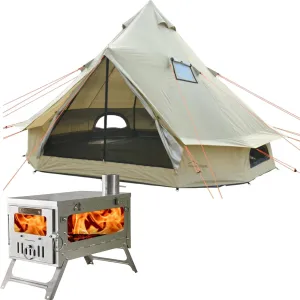 DANCHEL OUTDOOR 4 Season Yurt Tent with TSG Titanium Hot Tent Stove for 4 Person Camping, 4m/13ft