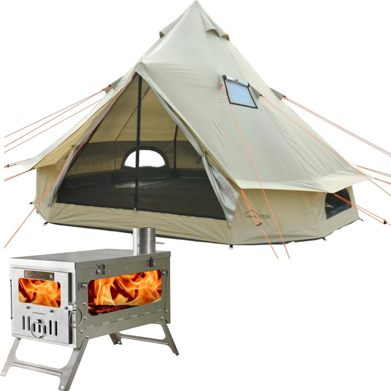 DANCHEL OUTDOOR 4 Season Yurt Tent with TSG Titanium Hot Tent Stove for 4 Person Camping, 4m/13ft