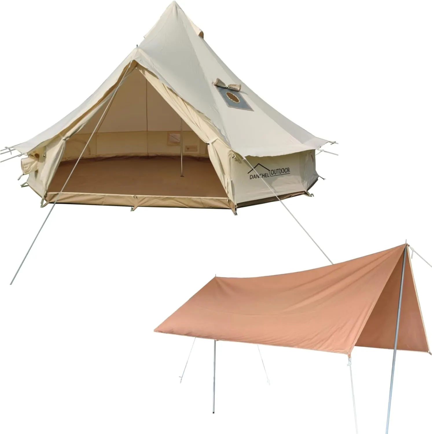 DANCHEL OUTDOOR B5PRO 4 Season Canvas Bell Tent for 8 Person with Camping Tent Tarp Sun Shade Glamping Accessories, 6m/20ft