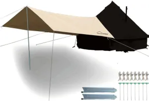 DANCHEL OUTDOOR Waterproof Bell Tent Awning, 4 Season Camping Tarp – Portable Canopy Cover with Poles, Lightweight Glamping Accessories, Rectangle/Arch