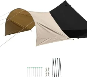 DANCHEL OUTDOOR Waterproof Camping Tent Arch Tarp Sun Shade Canopy, Portable Rain Fly for Canvas Bell Tents, Hammock Porch Cover with Poles Glamping Accessories, Khaki