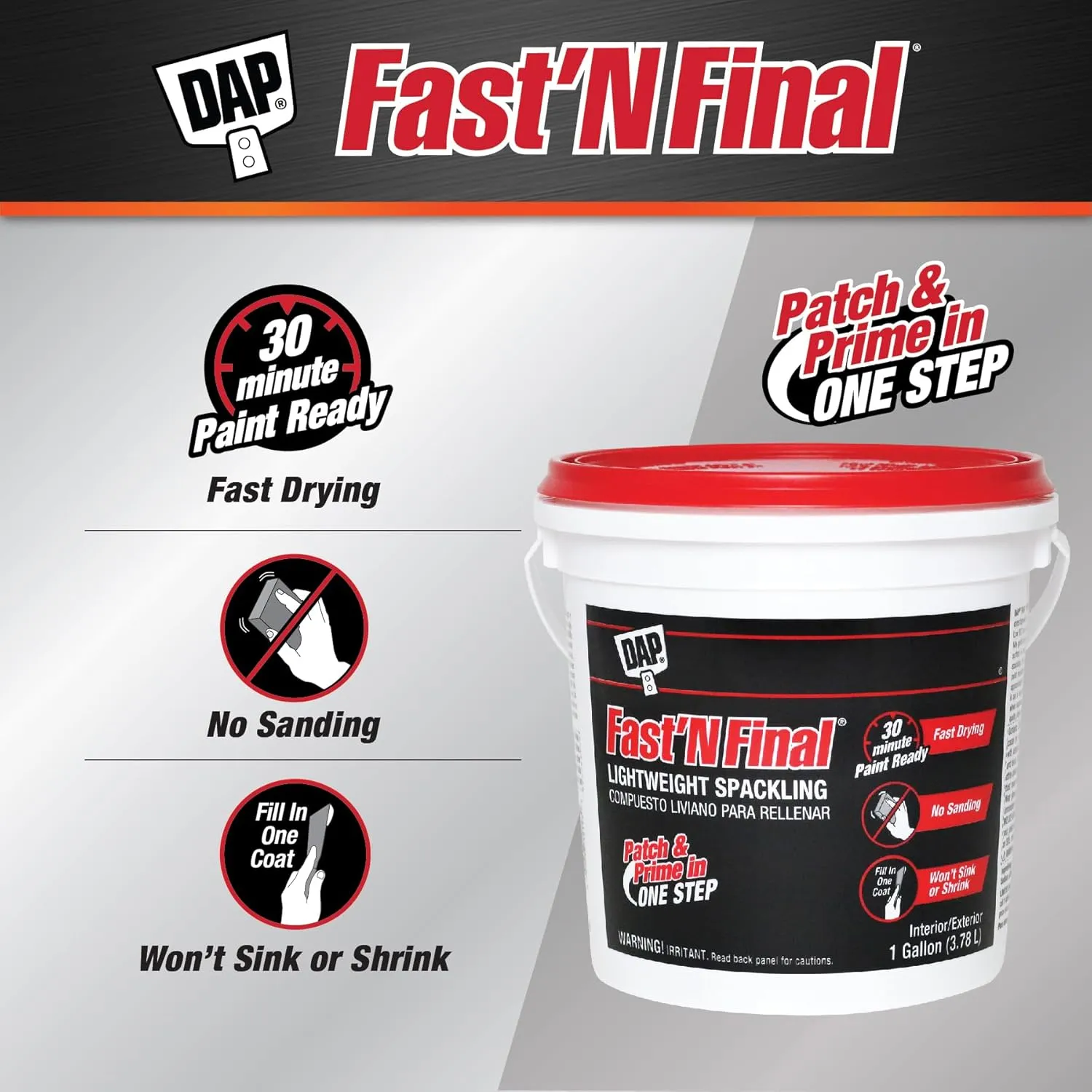 DAP 12143 Fast'N Final, 1gal, white Lightweight Spackling, 1 gal