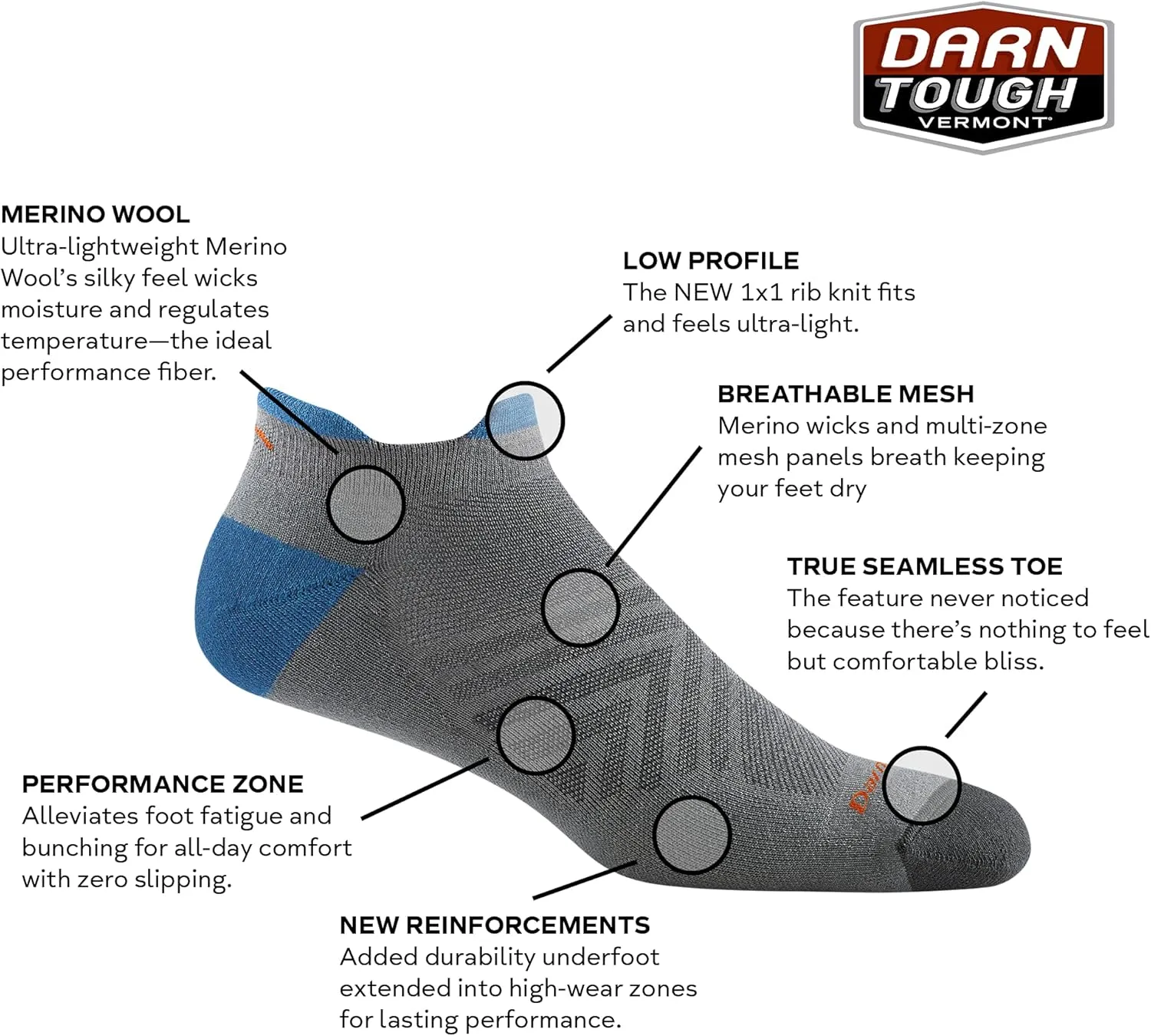 Darn Tough (1054) Run Coolmax No Show Tab Ultra-Lightweight with Cushion Men's Sock