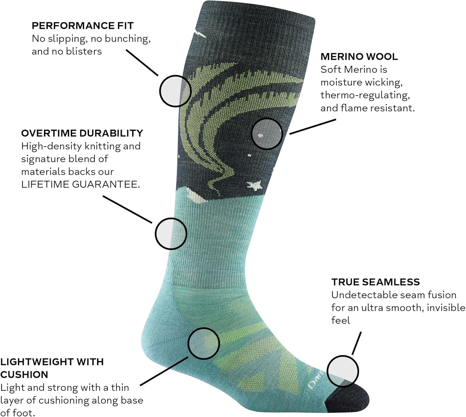 DARN TOUGH (8036) Women's Snow Aurora OTC Lightweight with Cushion Sock
