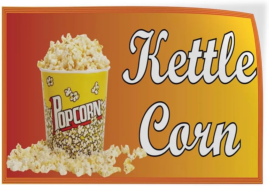 Decal Sticker Multiple Sizes Kettle Corn #1 Style F Food & Beverage pop Corn Banner Outdoor Store Sign Yellow - 10inx7in, Set of 2