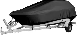 Deck Boat Covers,Heavy Duty Oxford 210D Waterproof Trailerable Mooring Cover Boat Tarp Center Console Boat Cover All-Weather Protection Adjustable Boatcover for V-Hull,Black,11~13FT