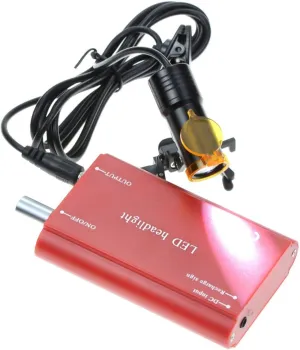 Dental Protable LED Head Light Lamp for Dental Surgical Medical Binocular Loupe Metal Clip with Plastic Body for Fast Heat Dissipation (Red)