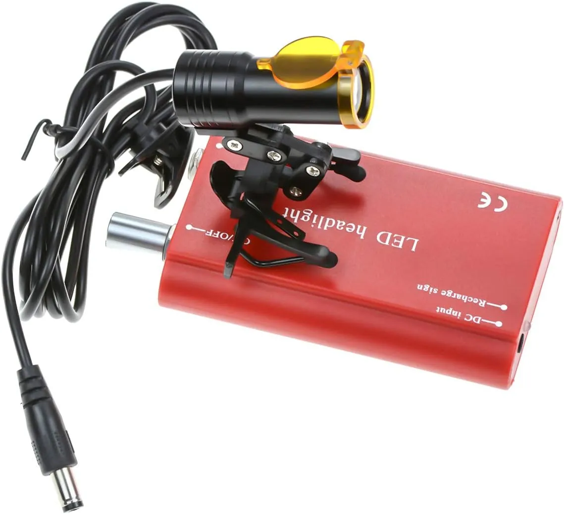 Dental Protable LED Head Light Lamp for Dental Surgical Medical Binocular Loupe Metal Clip with Plastic Body for Fast Heat Dissipation (Red)