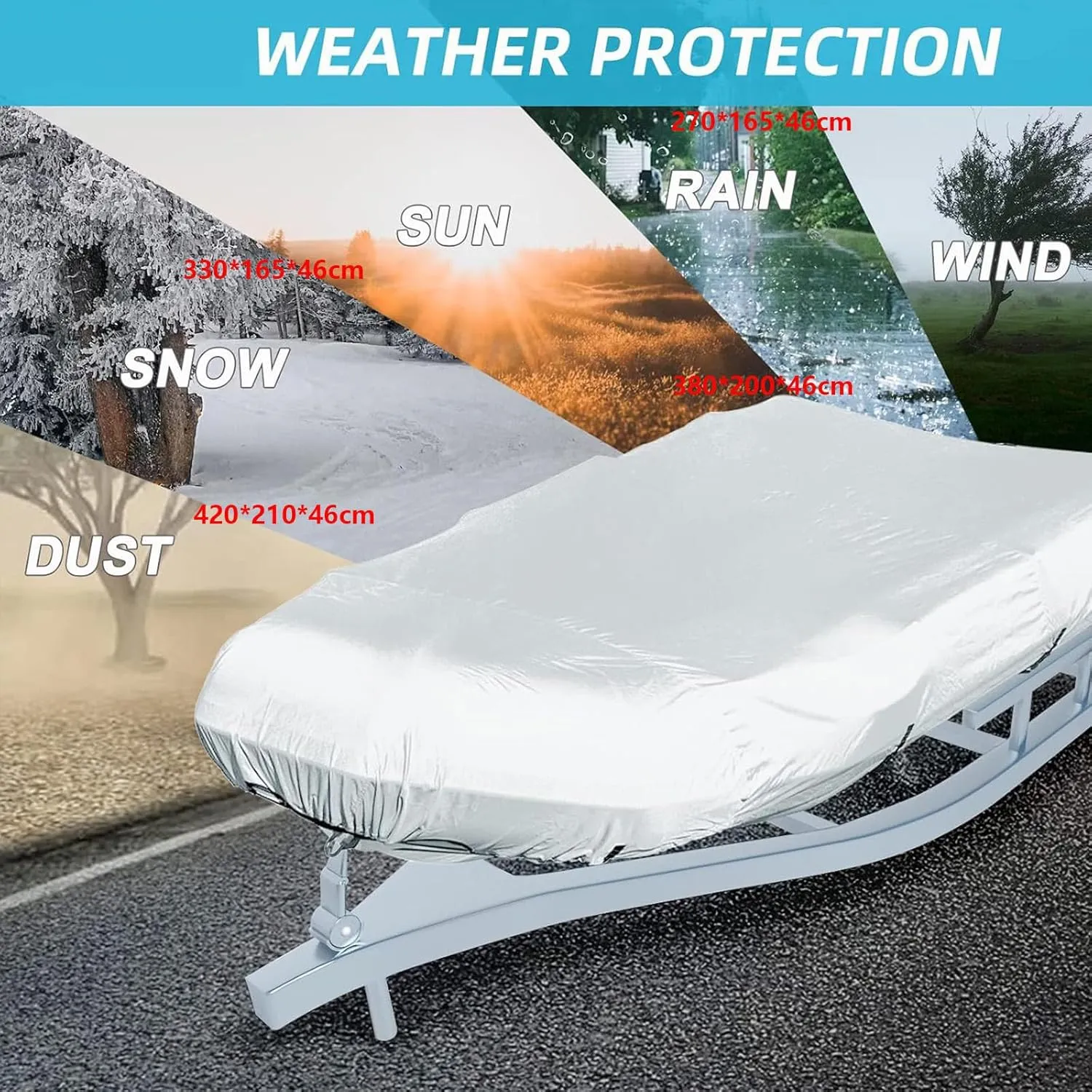 Dinghy Cover 7 Sizes Inflatable Boat Cover UV Resistant Boat Tarp for Inflatable Boat and Dinghy,420 * 210 * 46cm