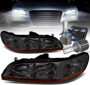 DNA MOTORING HL-OH-HA98-SM-AB-CFS-9006 Smoked Lens Amber Reflector Headlights Compatible with 98-02 Accord With Pair 9006 HB4 Bulbs 10000 Lumens 60W Slim LED Bulbs