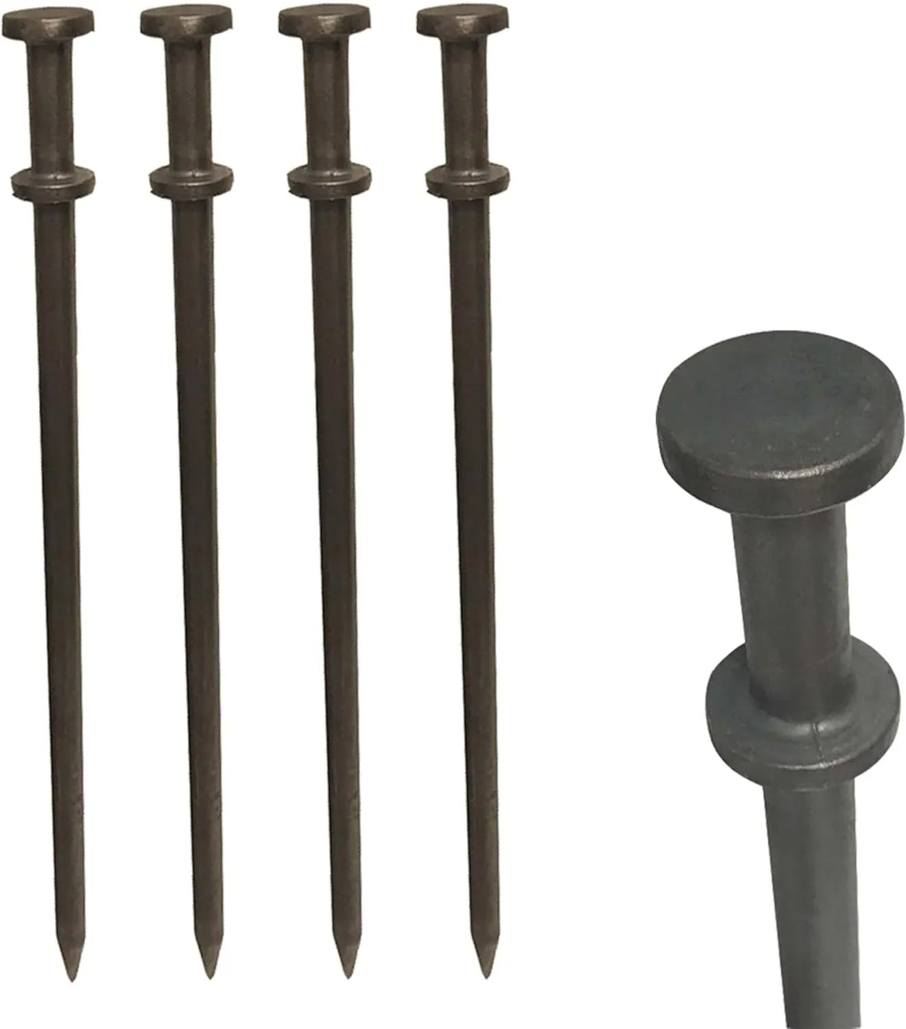 Double Head Tent Stakes - Heavy Duty Steel Tent Stakes, Versatile Ground Spikes to Anchor Commercial Inflatables, Party Tents, and Outdoor Camping Shelters, 3/4 x 36 Inch, 4-Pack