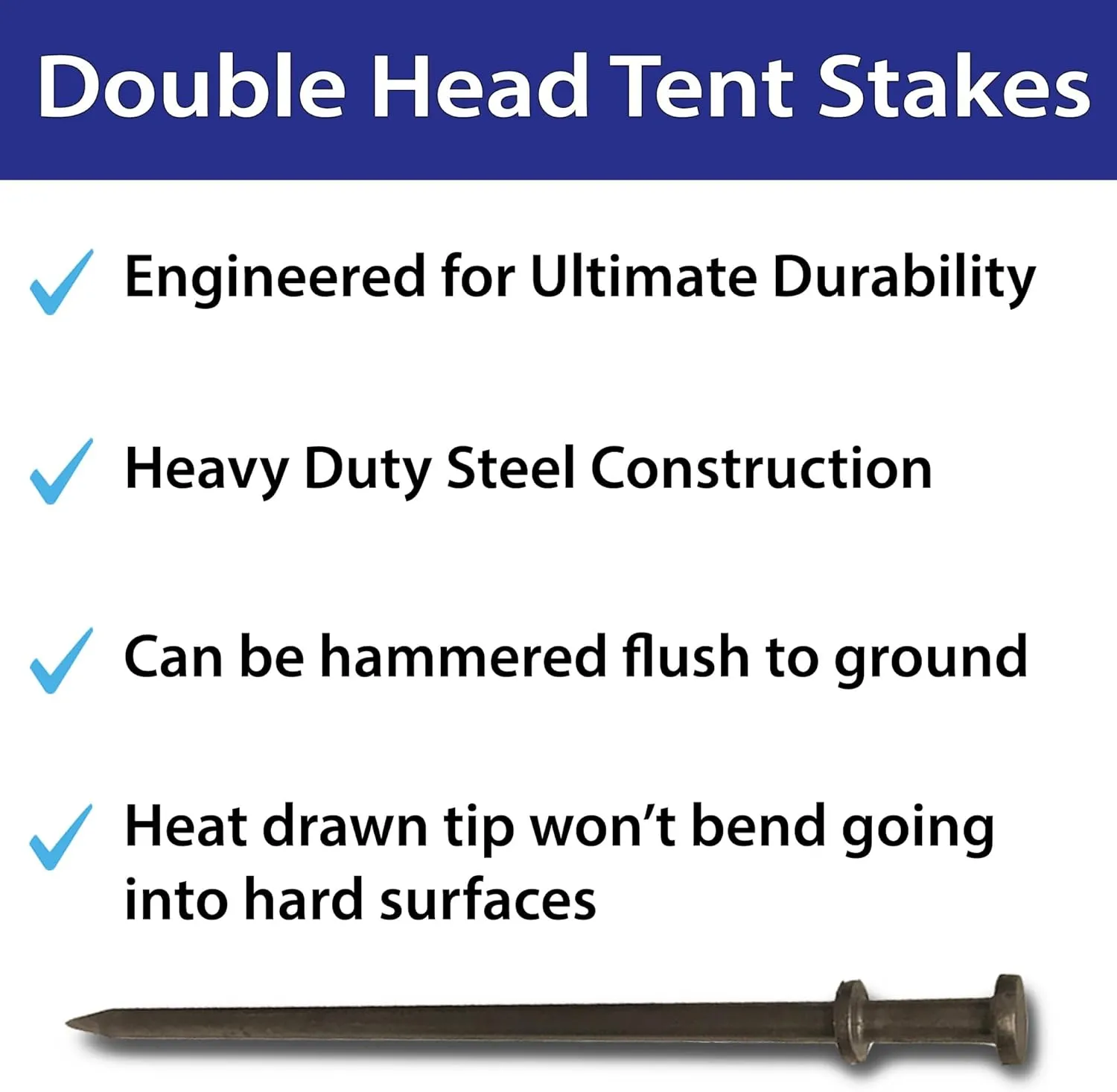 Double Head Tent Stakes - Heavy Duty Steel Tent Stakes, Versatile Ground Spikes to Anchor Commercial Inflatables, Party Tents, and Outdoor Camping Shelters, 3/4 x 36 Inch, 4-Pack