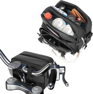 Double-Layer Motorcycle Handlebar Bag, Waterproof Bicycle w/ USB Charge Hole & Shoulder Strap, Motorbike Storage Accessory Pouch for Cruiser Softail Dyna Sportsters (HD03301)