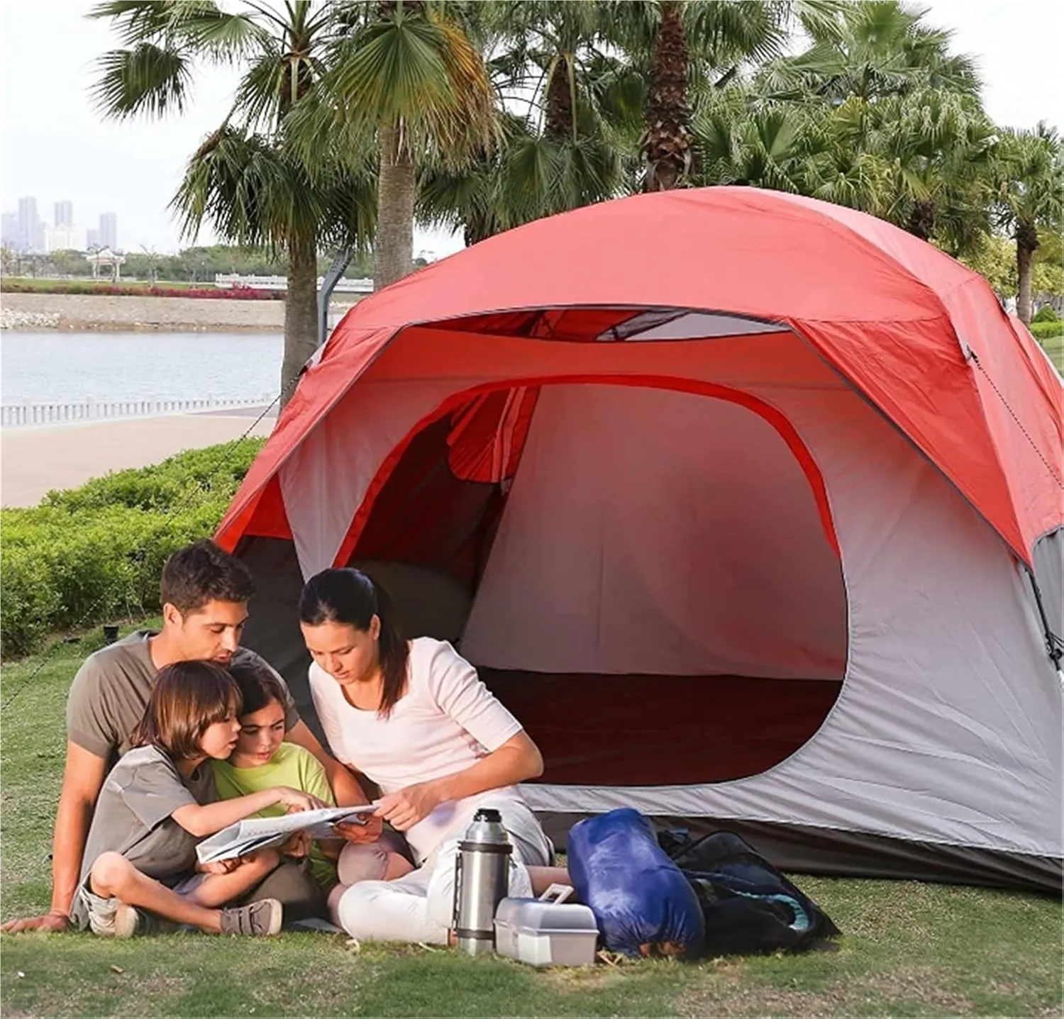 Double-Layer Tent Rainproof Sunshade Outdoor Camping Tent Easy to Build Family Park Tent