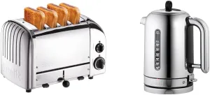 Dualit Classic NewGen Toaster, 4-Slice, Chrome & Classic Kettle - Polished Stainless Steel with Black trim- Quiet boiling kettle - 90 Second Boil Time - 1.7L Capacity, 1.5kW