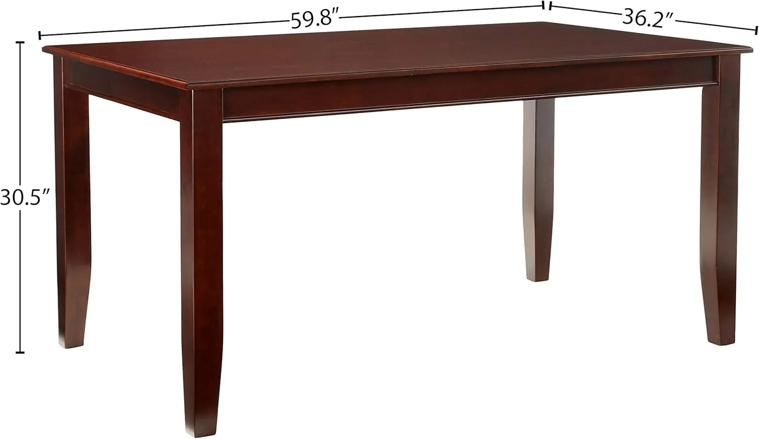 East West Furniture DUT-MAH-T Dudley Dining Room Table - a Rectangle Solid Wood Table Top with Sturdy Legs, 36x60 Inch, Mahogany