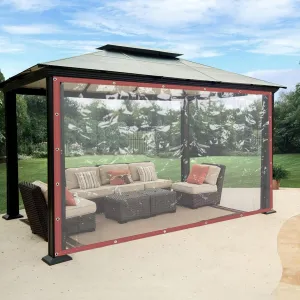 Easy to Carry Outdoor Waterproof Curtains, 2.5×2.5m TPVC Transparent Waterproof Cloth with Metal Perforations, for Use as Tents, Awnings, Canopies, Tarpaulins