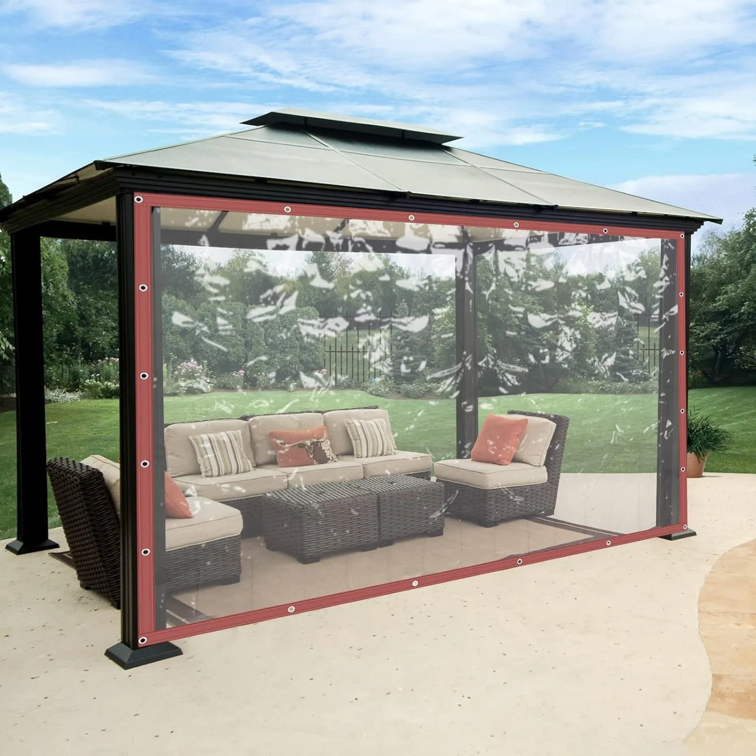 Easy to Carry Outdoor Waterproof Curtains, 2.5×2.5m TPVC Transparent Waterproof Cloth with Metal Perforations, for Use as Tents, Awnings, Canopies, Tarpaulins
