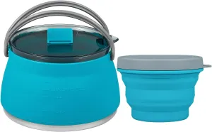 EEZEE Collapsible Camping Kettle Portable Travel Kettle Folding Silicone Camping Cook Pot Foldable Compact Hiking Water Boiler and Warmer with Lid BPA-Free Backpacking Pot,1L with Blue Bowl