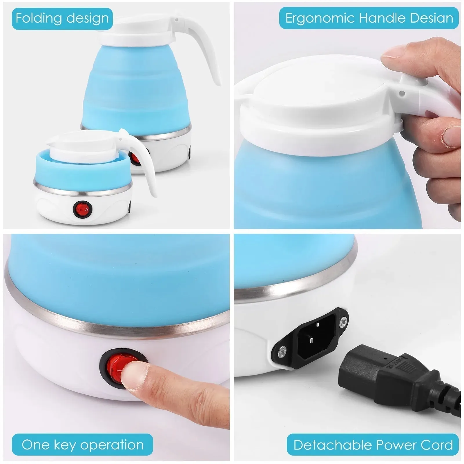 Electric Kettle 600W Folding Invitation-only deal Mini Leakproof  Silicone 600ml Portable Customer-friendly